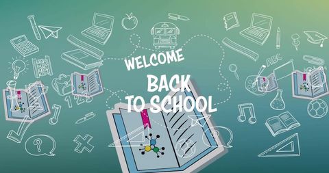 Welcome back to school with education icons and text