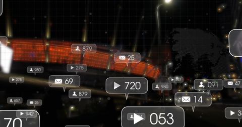 Digital Interface with Data Processing Over Cityscape at Night