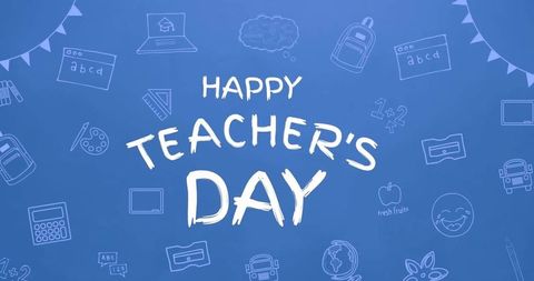 Teacher's Day Celebration with Educational Icons on Blue Background - Download Free Stock Images Pikwizard.com
