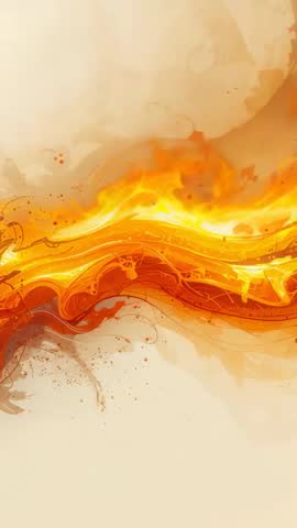 Looping Flame Ribbon Pulsing on Tan Canvas with Glowing Particles Vertical Motion Background