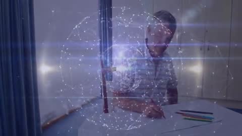 Senior Man Creating Designs with Digital Innovation Overlay