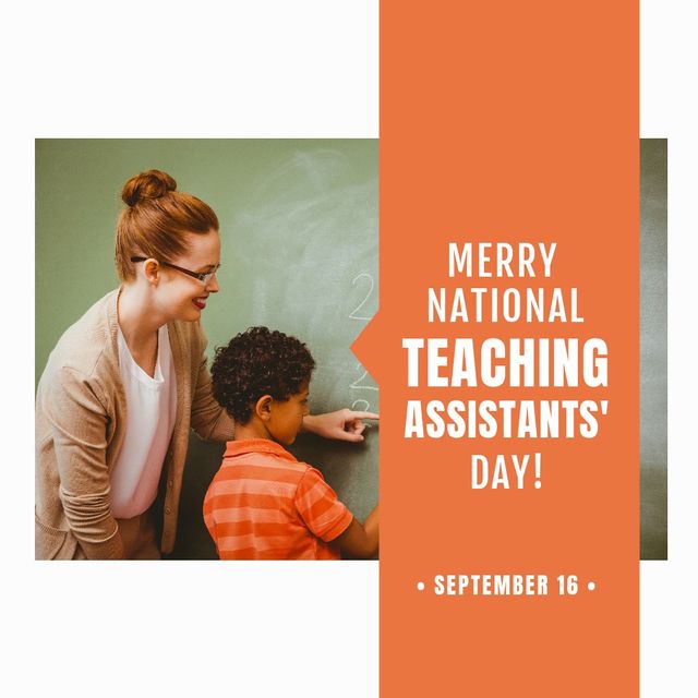 Image of merry national teaching assistants day over happy diverse female teacher and boy. School, education and teaching profession concept.
