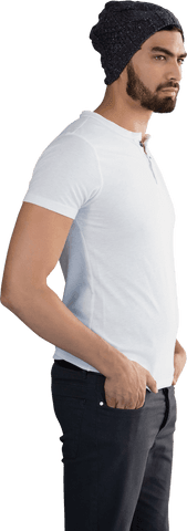 Fashionable Man in White Shirt and Beanie Transparent Background