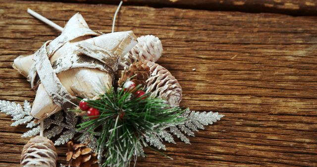 Rustic Christmas Decor with Cones and Wooden Star on Wood - Download Free Stock Images Pikwizard.com