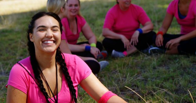 Group of Happy Women in Pink Exercising Outdoors - Download Free Stock Images Pikwizard.com