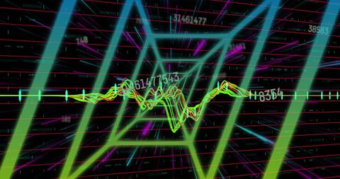 Abstract Neon Data Tunnel with Dynamic Numbers Overlay - Download Free Stock Images Pikwizard.com
