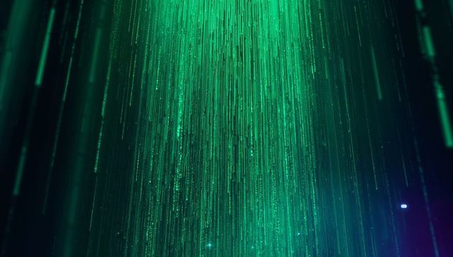 Futuristic neon green code streaming in cyber space