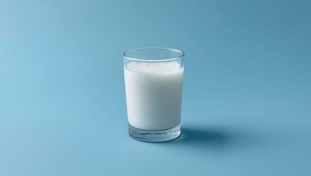 Minimalistic Glass of Milk on Blue Surface