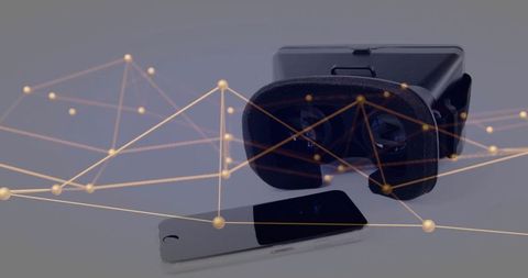 Virtual Reality Headset with Network Lines Illustrating Connectivity