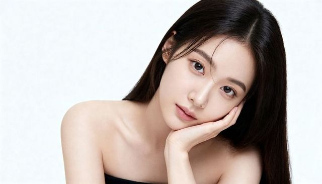 Elegant asian woman portrait tilting head resting on hand minimal beauty close-up skincare