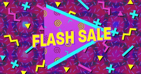 Retro flash sale announcement with vibrant abstract shapes