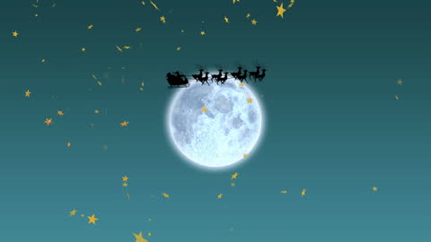 Santa's Sleigh and Reindeer Flying Over the Full Moon