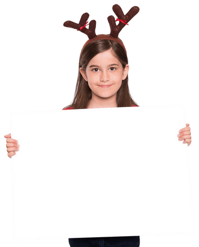 transparent holiday girl with reindeer antlers holding blank cardboard - Download Free Stock Videos Pikwizard.com
