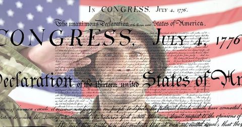 Soldier Saluting with Declaration and American Flag Overlay
