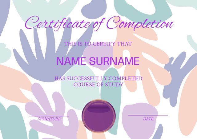 Colorful Abstract Certificate of Completion Template with Signature and Date Fields - Download Free Stock Templates Pikwizard.com