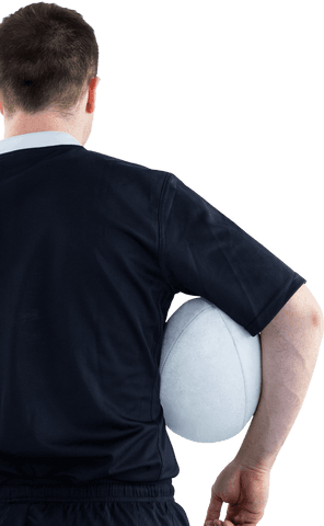Transparent Rugby Player Holding Rugby Ball Back View