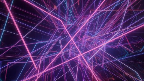 Neon Geometry: Glowing Magenta and Cyan Beams Converging in Futuristic 3D Void