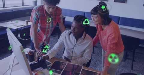 Creative Team Discussing Project at Urban Coworking Desk