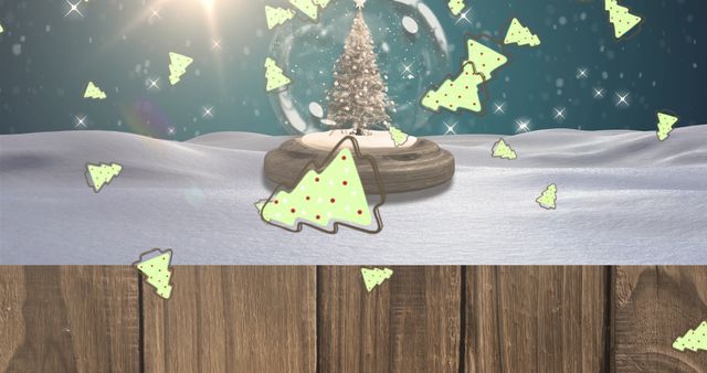 Festive Snowy Christmas Background with Snow Globe and Tree Illustrations - Download Free Stock Images Pikwizard.com