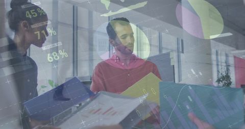 Business Colleagues Analyzing Financial Data with Digital Connection