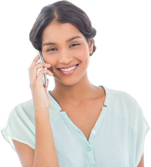 Transparent smiling woman talking on the phone relaxed - Download Free Stock Videos Pikwizard.com