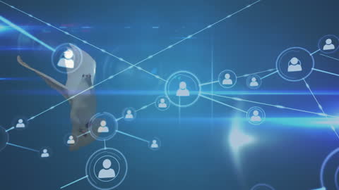 Bird Flying Through Digital Network Concepts and Light Trails