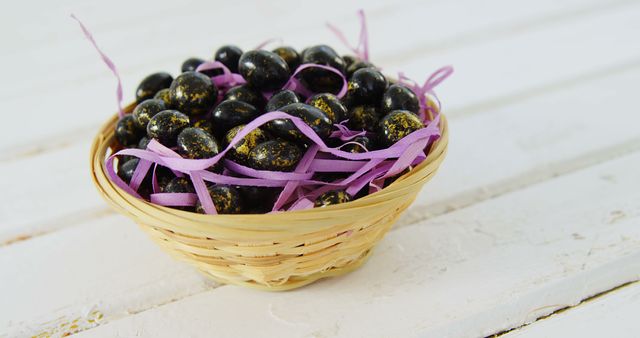 Basket of Chocolate Covered Coffee Beans on White Wooden Table - Download Free Stock Images Pikwizard.com