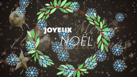 Festive Joyeux Noël Animation with Snowflakes and Wreath