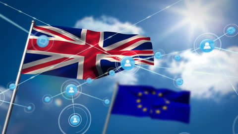 United Kingdom and EU Flag with Network Connections