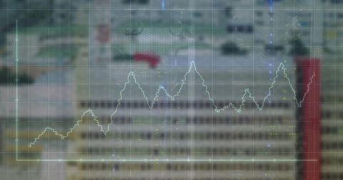Financial Data Chart Overlay on Urban Landscape