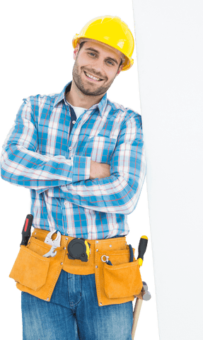smiling construction worker wearing yellow hard hat transparent background - Download Free Stock Videos Pikwizard.com