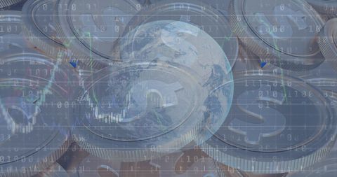 Global Finance Concept with Dollar Coins and Binary Code Overlay - Download Free Stock Images Pikwizard.com