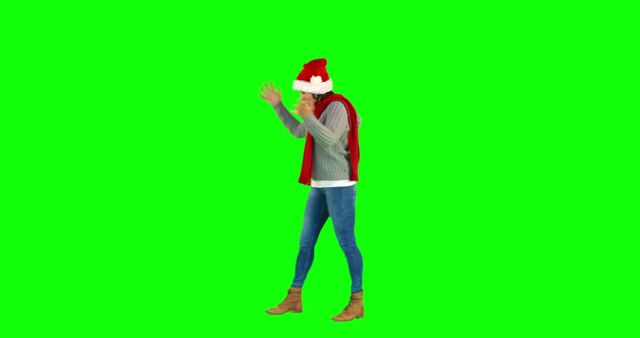 Excited Man Wearing Santa Hat Celebrating on Green Screen - Download Free Stock Images Pikwizard.com