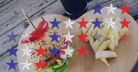 American Fast Food Concept with Stars Overlay