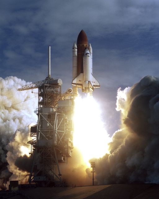 This image captures the breathtaking moment of the space shuttle Columbia launching from Kennedy Space Center on October 20, 1995. The shuttle embarks on a 16-day mission for the United States Microgravity Laboratory (USML-2) with a crew of NASA astronauts and private sector scientists. Lifting off at 9:53 AM EDT, it is the 72nd space shuttle flight by NASA, aimed at conducting diverse research in microgravity. This photo is ideal for use in educational materials, presentations about space exploration, and articles discussing historic space missions.