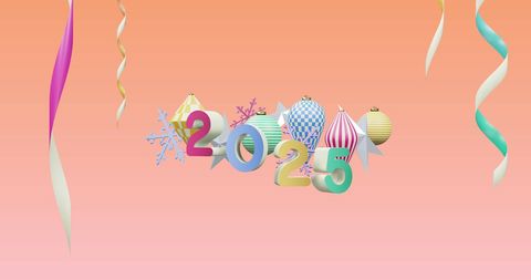 Festive 2025 with Colorful Ornaments and Streamers