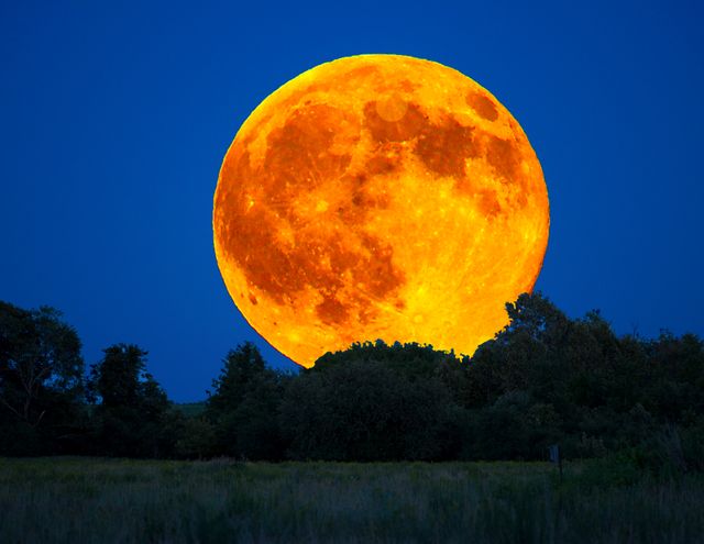 Large Full Moon Rising Over Field in Twilight - Download Free Stock Photos Pikwizard.com