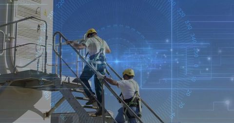 Maintenance technicians with engineering and technology overlay