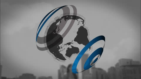 Digital Globe Animation Over Urban Cityscape