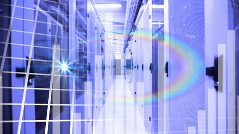 Futuristic Data Center with Digital Interface