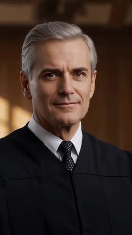 Vertical Video Judge in Robe and Tie Shifting Expression for Courtroom Portrait Headshot