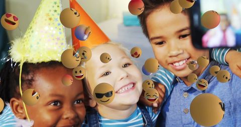 Happy Children at Birthday Party Using Emojis in Selfie Fun - Download Free Stock Images Pikwizard.com