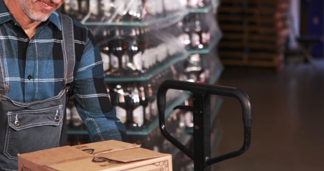 Warehouse Worker Moving Box with Hand Truck in Stockroom - Download Free Stock Images Pikwizard.com