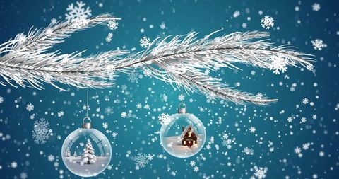 Elegant Christmas Display with Ornaments and Snowflakes