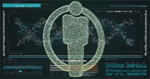 Futuristic Digital Interface with DNA and Human Icon