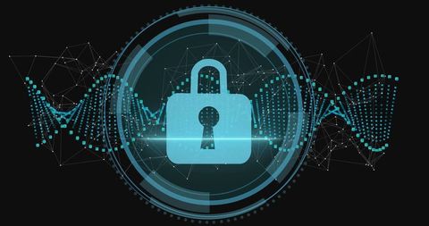 Futuristic Cybersecurity Interface With Glowing Digital Padlock