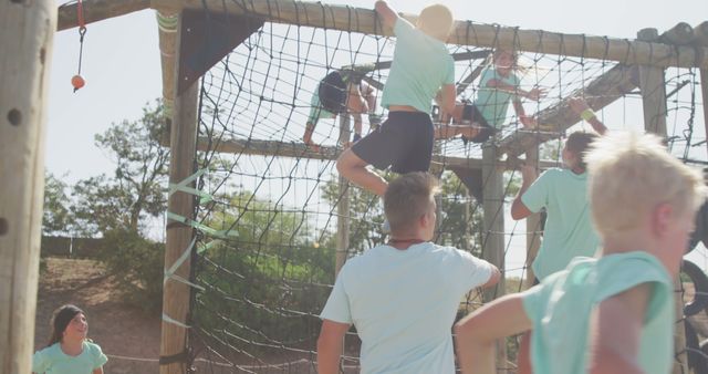 Active Children Climbing Rope Net at Outdoor Playground - Download Free Stock Images Pikwizard.com