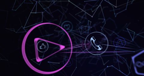 Digital network interface with futuristic icons and connections