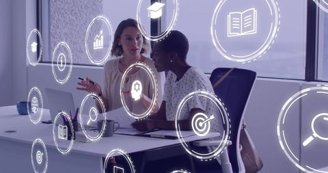 digital business collaboration with overlay icons in modern office - Download Free Stock Images Pikwizard.com