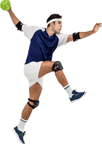 Transparent sportsman throwing energized handball pass